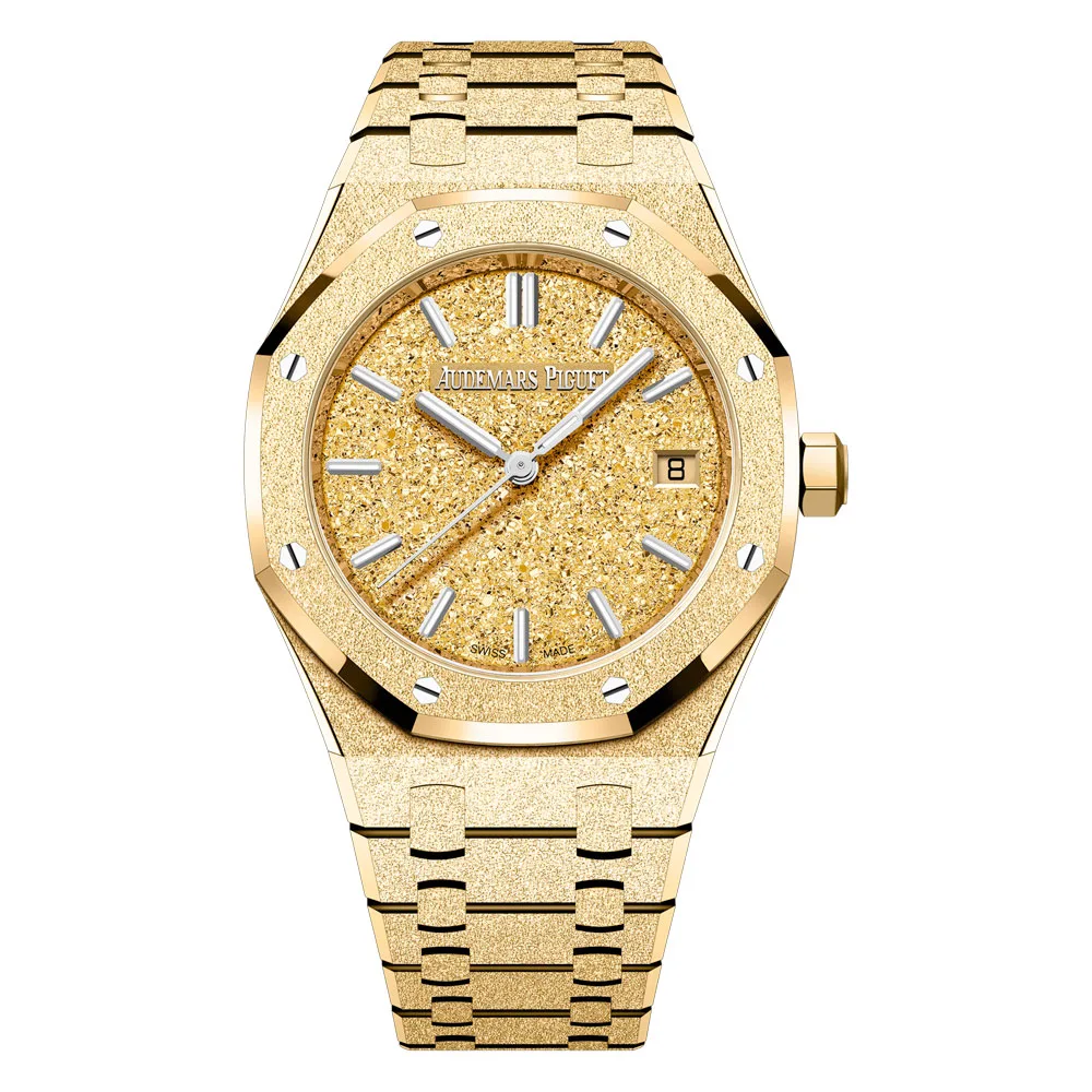 Audemars Piguet 77450Ba.gg.1361Ba.01 Royal Oak Selfwinding Frosted Yellow Gold Crystal Sand Dial Watch