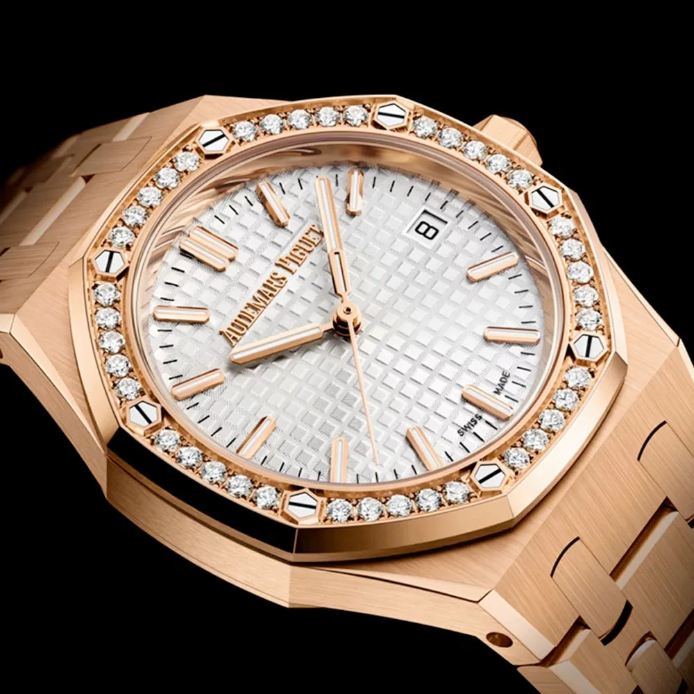 Audemars Piguet 77451Or.zz.1361Or.03 Royal Oak Selfwinding Pink Gold - Diamond Silver Dial Watch - Image 2