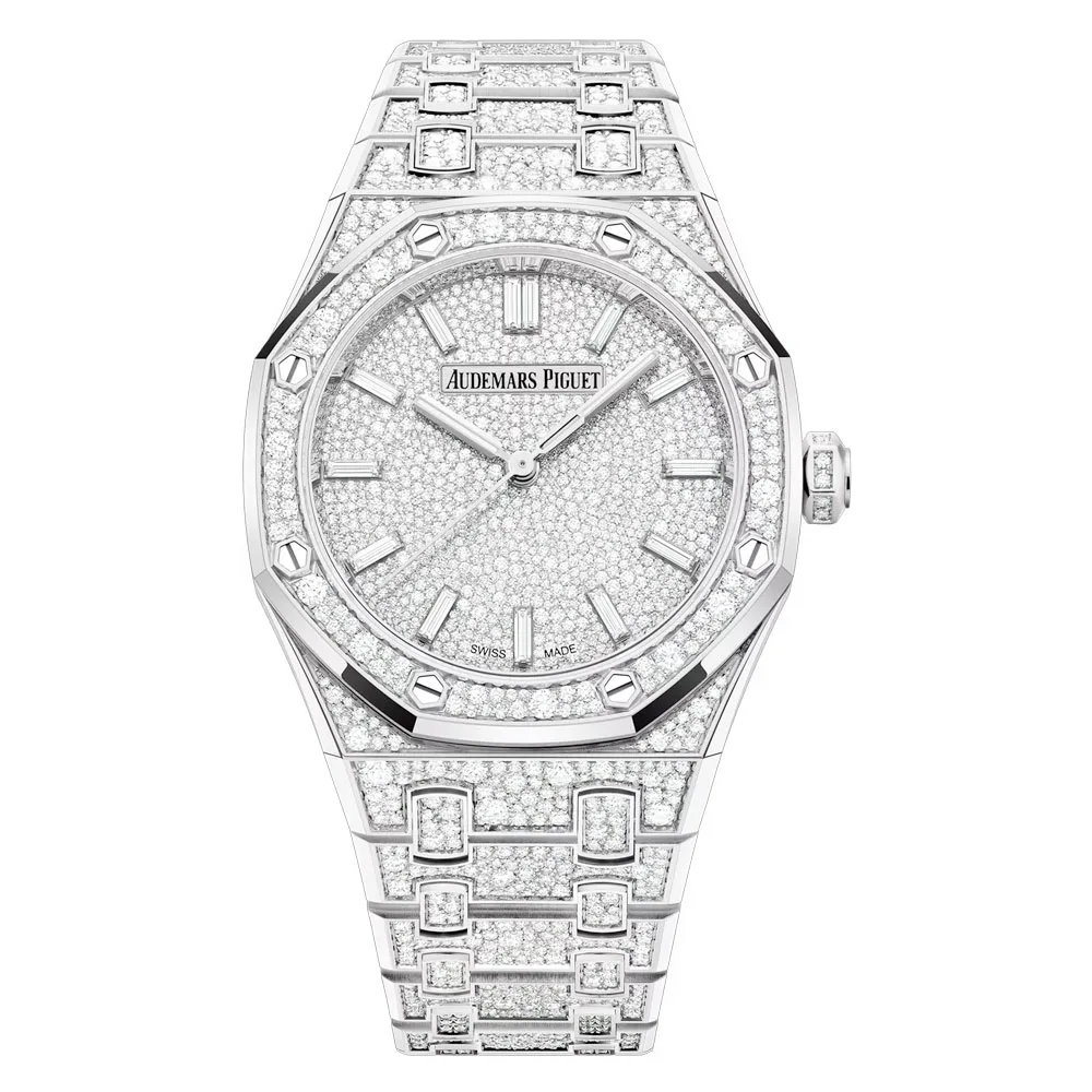 Audemars Piguet 77452Bc.zz.1365Bc.01 Royal Oak Selfwinding Whtie Gold - Snow-Set Dial Watch