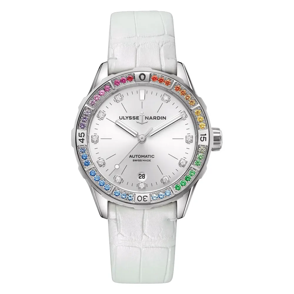 Ulysse Nardin 8163-182B1Le-1A-Rain/1A Lady Diver Rainbow 39Mm Silver Dial Watch