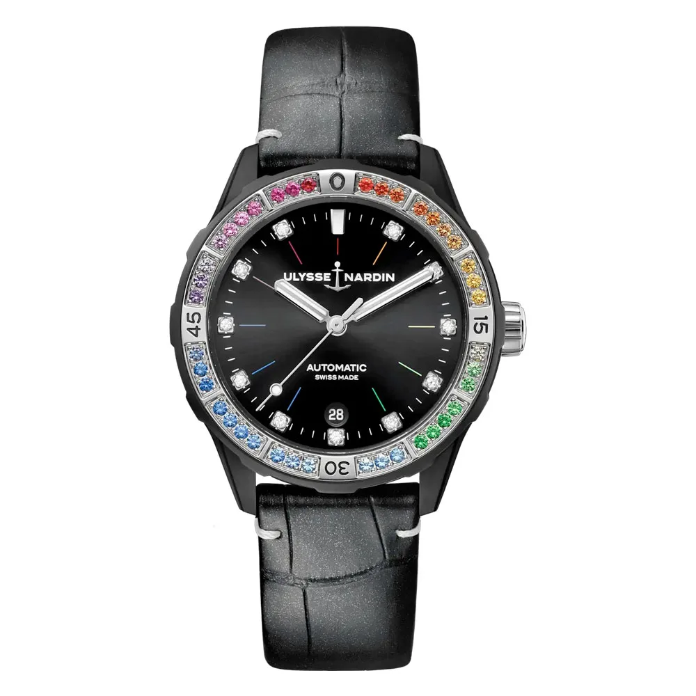Ulysse Nardin 8163-182B1Le-2A-Rain/1A Lady Diver Rainbow 39Mm Black Dial Watch