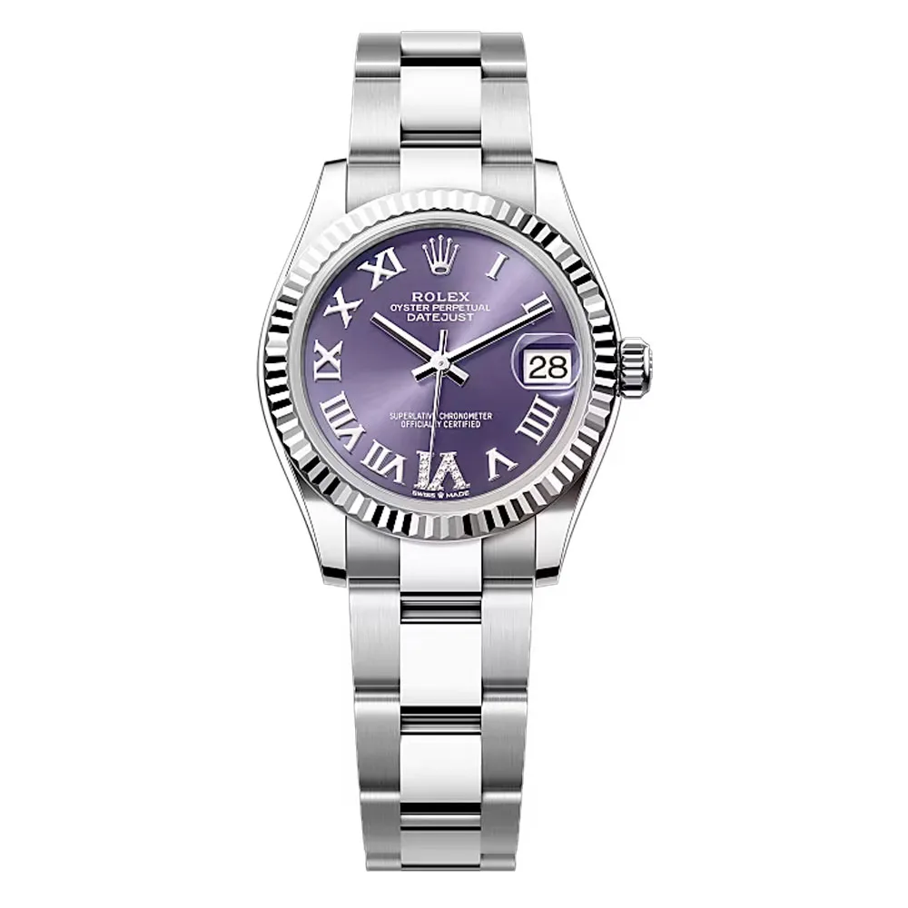 Rolex 278274-0025 Datejust 31Mm Stainless Steel - White Gold Oyster Aubergine Diamond-Set Dial Watch