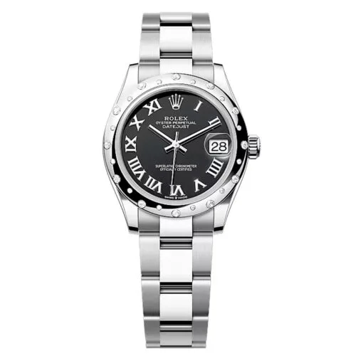 Rolex 278344Rbr-0001 Datejust 31Mm Stainless Steel - White Gold Diamond Oyster Black Dial Watch