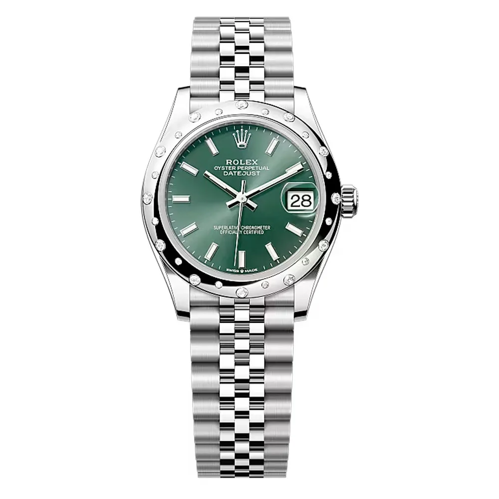 Rolex 278344Rbr-0020 Datejust 31Mm Stainless Steel - White Gold Diamond Jubilee Mint Green Dial Watch