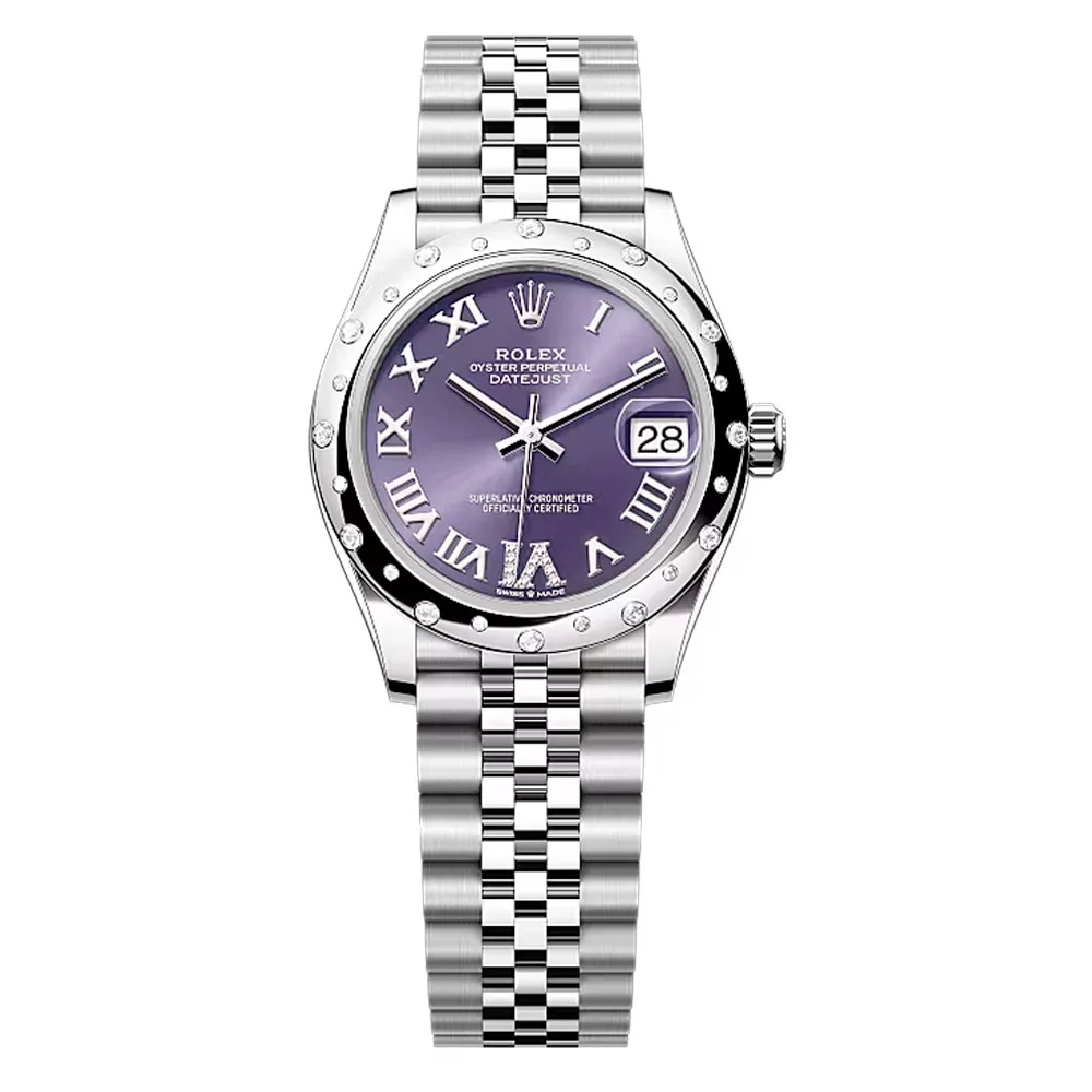 Rolex 278344Rbr-0028 Datejust 31Mm Stainless Steel - White Gold Diamond Jubilee Aubergine Dial Watch