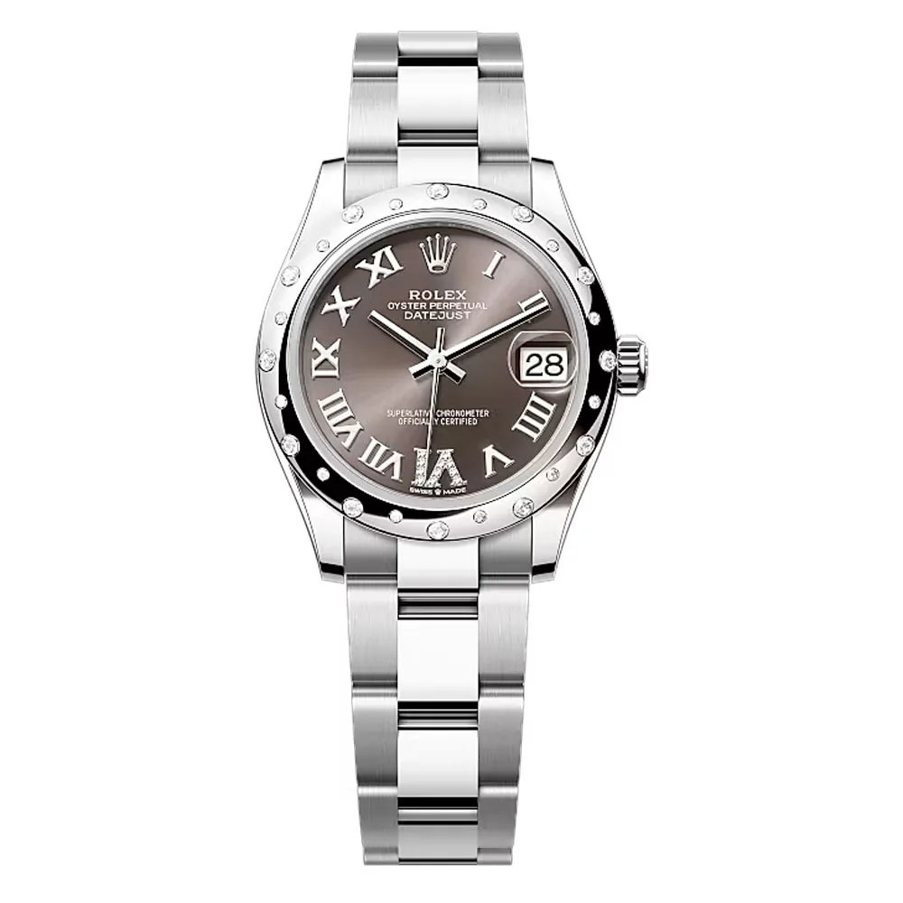 Rolex 278344Rbr-0029 Datejust 31Mm Stainless Steel - White Gold Diamond Oyster Dark Grey Dial Watch