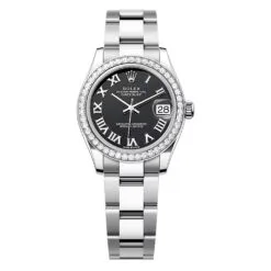 Rolex 278384rbr-0001 Datejust 31mm Stainless Steel - White Gold Diamond Oyster Black Dial Watch