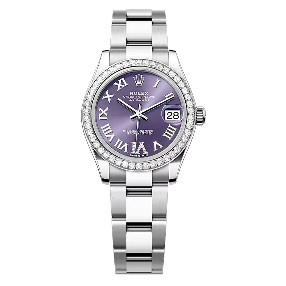 Rolex 278384Rbr-0029 Datejust 31Mm Stainless Steel - White Gold Diamond Oyster Aubergine Diamond-Set Dial Watch